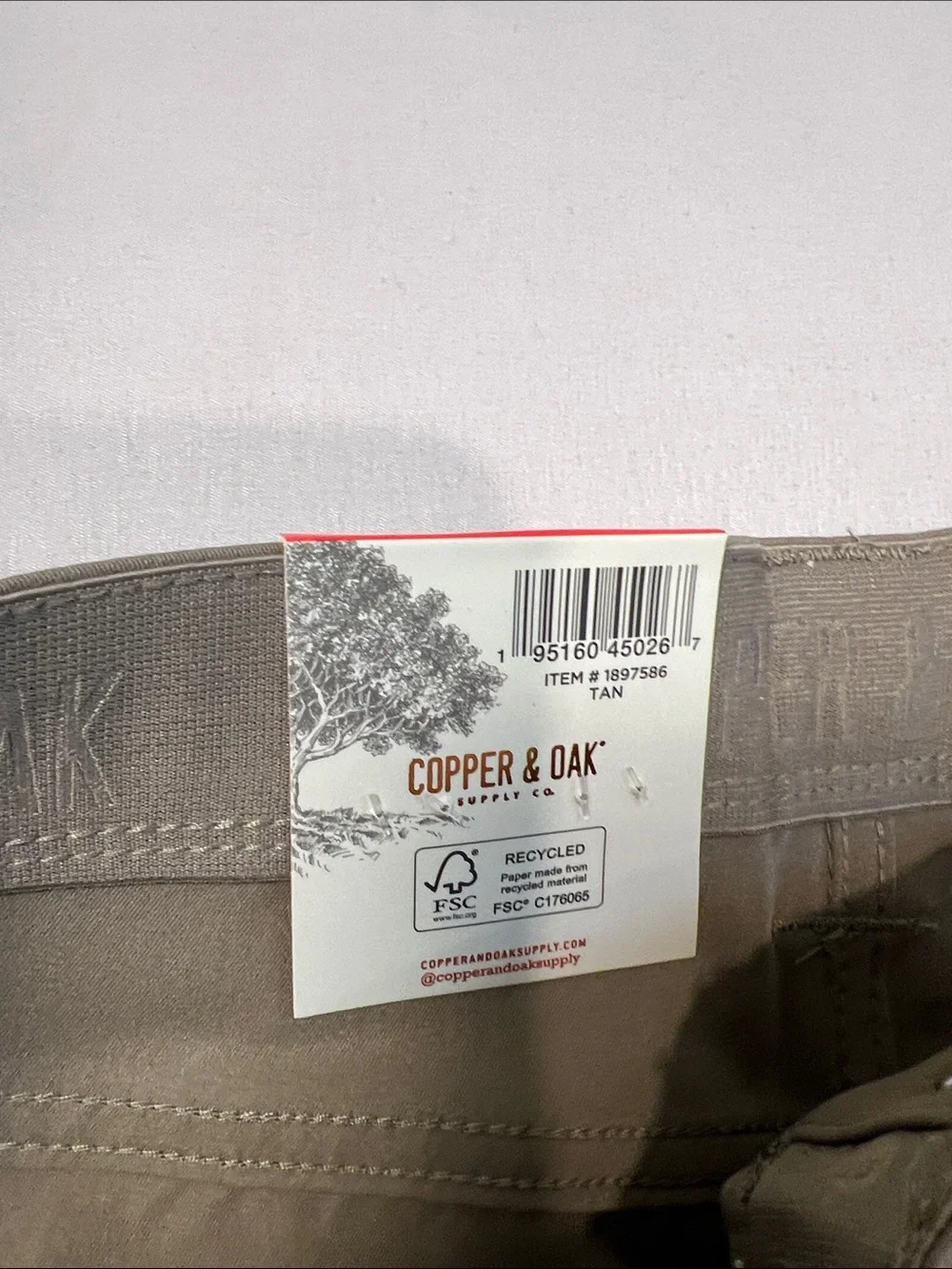 NWT Men's Copper&Oak Khaki Utility Chino Pants - Durable Tan Size 34x32